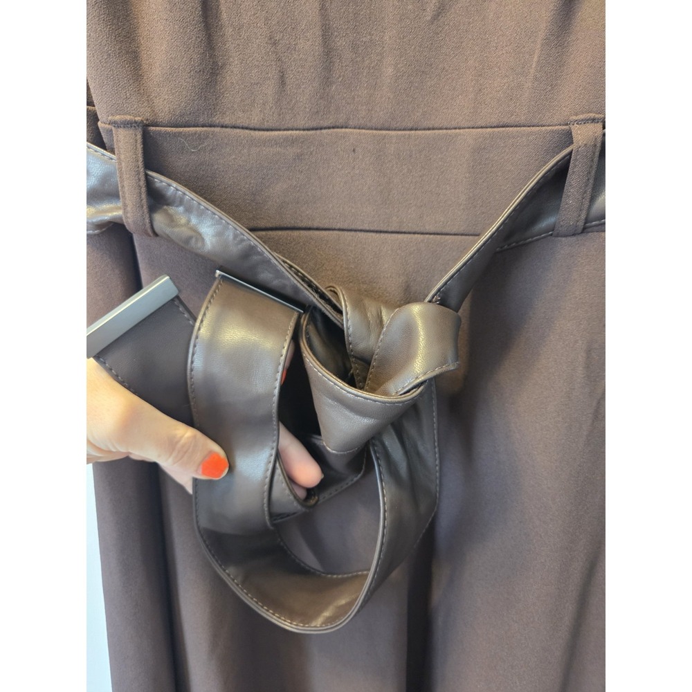 NWT Calvin Klein Brown Belted A Line Sleeveless Faux Leather Belted Dress.  4 - Picture 6 of 8